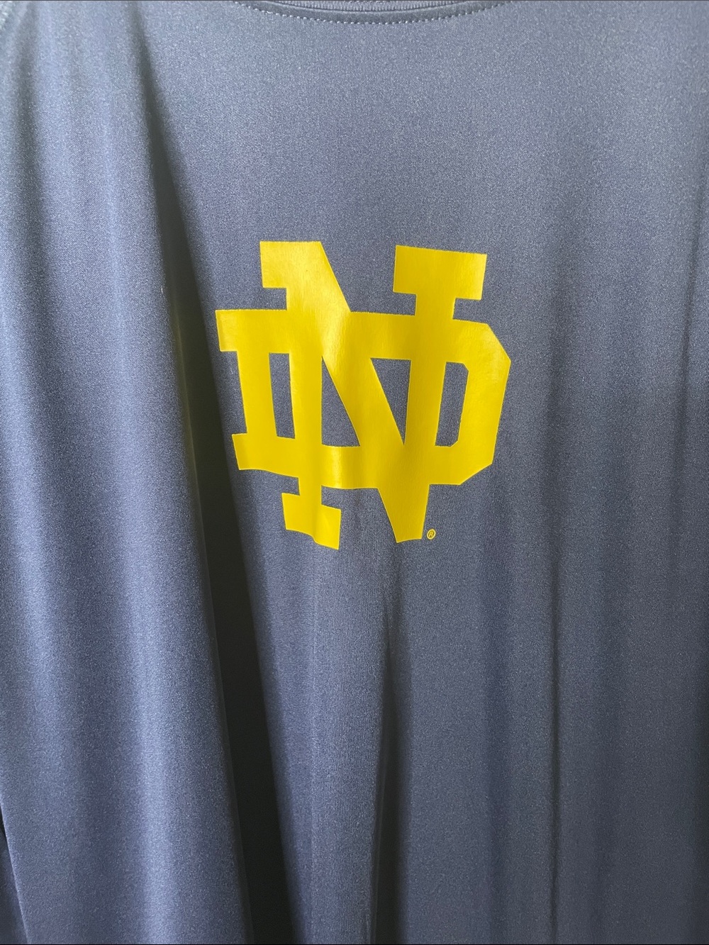 Notre Damn fighting Irish Navy Long Sleeve Performance Tee with Gold ND Logo - Picture 2 of 5
